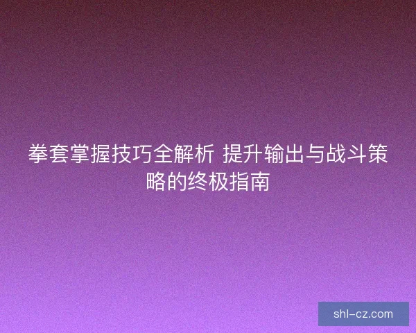 拳套掌握技巧全解析 提升输出与战斗策略的终极指南